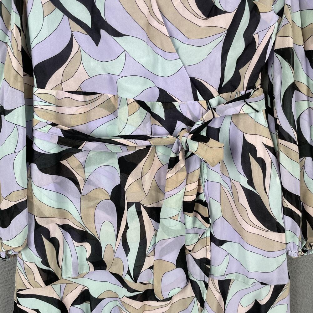 Calvin Klein Dress Womens 4 Purple Wrap Asymmetric Chiffon Puff Sleeve Belted - Picture 8 of 15